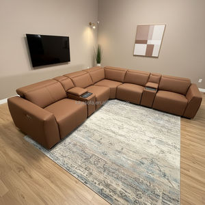 L Shape Modular Genuine Leather Modern Sectional Recliner Motion Set with Extendable Feature Apartment Hotel Villa - Product Image 1