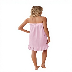 Robe de bain en tissu éponge rose, couleur unie, rectangulaire, lavable en machine, pour femmes adultes, plage, spa - Product Image 2