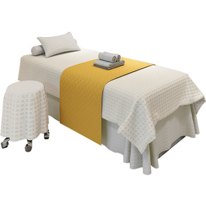 Atmosphère romantique vérifier modèles beauté <span class=keywords><strong>lit</strong></span> 4 pièces ensemble couleur unie <span class=keywords><strong>couvre</strong></span>-<span class=keywords><strong>lit</strong></span> Salon de beauté ensemble corps SPA Massage Table couverture ensemble - Product Image 1