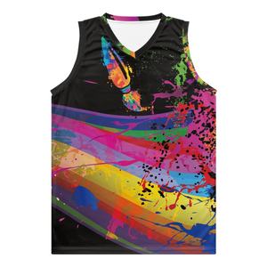 Süblimasyon baskı Jersey basketbol Logo tasarımı yaratıcı boya sıçramak desen toptan erkekler özel basketbol giyim Tops - Product Image 1