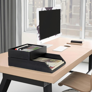 2-tầng màu đen gỗ tự nhiên khay máy tính để bàn tập tin SORTER giấy gỗ Organizer cho thư A4 tài liệu nhà văn phòng bàn ngăn kéo - Product Image 4