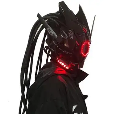 Cyberpunk erkek tam yüz parti maskesi Cosplay Bluetooth APP LED ışıkları cadılar bayramı kostüm aksesuarı Predator motosiklet kask