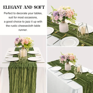2er-Pack 3 Meter Käsetuch-Tischläufer Olivgrün Gaze Lange Tischläufer für Hochzeit Party Tischdekoration (35 x 120 Zoll) - Product Image 3