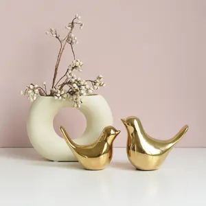 Simple Modern Ceramic Animal Gold Crafts Bird Figurines Ornaments Home Study Living Room Office Creative Decorations