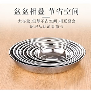 Assiette ronde en acier inoxydable, extra épaisse, de qualité alimentaire, pour barbecue à domicile, cantine, couleur unie - Product Image 1