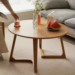 Nordic Style Round Coffee <b>Table</b> Wood Top Minimalist Modern Living Room Furniture <b>Small</b> Size Japanese Design - Product Image 1