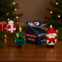 Ensemble de figurines de Noël moulées Bauklotz, mini blocs de construction en plastique, décorations de Noël traditionnelles (Père Noël, sapin, boîte cadeau)