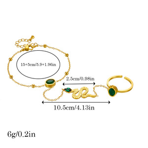 Gold Plated Snake <b>Bracelet</b> <b>Set</b> With Green Stone Open Ring Stainless Steel Chain Animal Design Jewelry For Women - Product Image 4