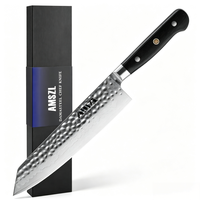 Couteau de chef professionnel AMSZL de 8 pouces, couteau Kiritsuke ultra-affûté, série Hammer, antiadhésif, écologique, manche en bois d'ébène, carbone
