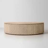 Table basse ovale en chêne clair, élégante, avec côtés cannelés et nervurés, de qualité supérieure, fabriquée à la main, pour le salon