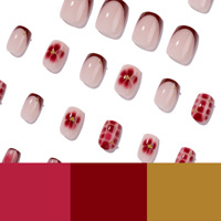 Faux ongles carrés courts à presser, motif floral rouge French Manucure, réutilisables pour femmes