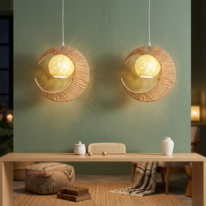 Lámpara de Techo de Cuerda de Papel Chapada en Oro de Alta Calidad Estilo Art Deco, Lámpara Decorativa Sencilla con Forma de Luna, Lámpara de Bar con Ambiente Cálido, Novedad China - Product Image 3