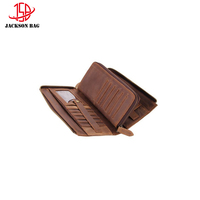 Dompet Kulit Pria Jiesheng Multi-Kartu Berkualitas Tinggi, Tas Kulit Asli Crazy Horse dengan Tempat Kartu Kredit