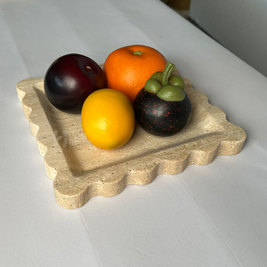 Plato de Almacenamiento Decorativo de Piedra Natural de Travertino Ecológico <span class=keywords><strong>con</strong></span> Borde Festoneado para Apartamento, Hogar, Hotel y Villa - Product Image 1