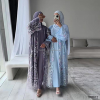 Abaya de Luxe Habib Personnalisée Deux Pièces 2026 – Vente en Gros, Dentelle Florale Perlée, Modeste, pour l'Aïd et le Ramadan