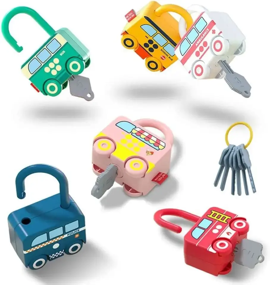 Preschool 6PCS Colorful Digital Cognition Matching Play House Vehicles Unlock Key Pairing Lock Montessori Educational Toys