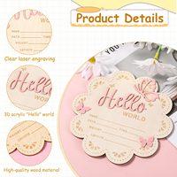 Panneau de naissance pour nouveau-né « Hello World », en bois, avec support, slogan de bienvenue mignon, motif papillon