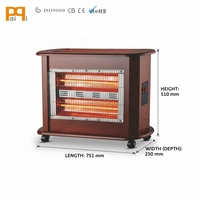 Chauffage infrarouge portable d'intérieur en bois 2400W, chauffage supérieur 3 faces, 5 réglages de puissance, 4 roues, interrupteur d'inclinaison, radiateur de sol mobile grand format