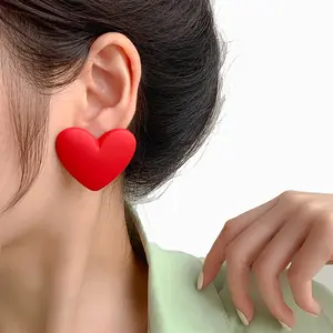 Korean fashion earrings lovely candy color big heart stud earrings for girls