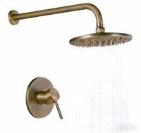 Ensemble de robinetterie de douche de bain avec pomme de douche à effet pluie encastrée, en céramique, à poignée unique, en laiton antique de 8 pouces