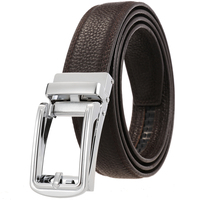 Ceinture en cuir pour homme LY33-23435-5 - Boucle automatique hybride de type ardillon de 3,0 cm, ceinture à cliquet en cuir pleine fleur grainé pour homme