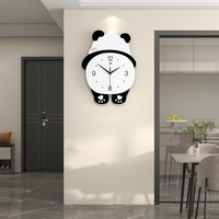 Jam Dinding Kayu Digital Senyap Motif Panda Dekorasi Restoran Kreatif Art Deco untuk Ruang Tamu Rumah Pernikahan (dengan Kotak)