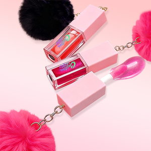 Huile à lèvres volumisante transparente végétalienne hydratante aux fruits, marque privée, avec porte-clés pompon, vente en gros, huile à lèvres changeante <span class=keywords><strong>de</strong></span> couleur scintillante - Product Image 6
