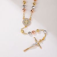 Collier de chapelet en zircon plaqué or tricolore pour femme avec pendentifs croix pour anniversaire