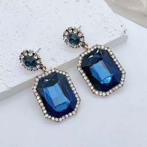 Pendientes de Botón Geométricos Clásicos Chapados en Oro con Cristales Cuadrados de Varios Colores, para Mujer, Estilo Cristiano, de Lujo, para Boda - Product Image 6