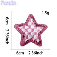 Lentejuelas Rosa brillo a cuadros 2,36 pulgadas estrella parche camionero sombrero estrella parche bordado lentejuelas a cuadros hierro en parche