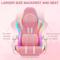 Chaise de jeu Racer, chaise VR, rose mignon, bande LED, repose-pieds, accoudoirs pliables, appui-tête, coussin lombaire, en cuir PU, inclinable et pivotante