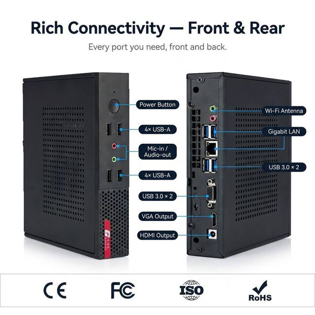 GREELAN New Mini PC Desktop Home/Student/Educational/Business Intel Core I7 Quad Core 2GB DDR3/4/5 256GB SSD + HDD Windows 10
