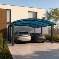 Abri de voiture double en aluminium avec toit en polycarbonate, imperméable, pour jardin extérieur, abri de stationnement autoportant, robuste