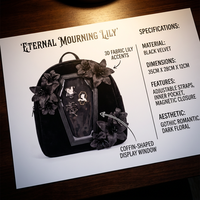 Sac à dos Ita Bag en velours, design cercueil gothique effrayant, avec fenêtre de présentation exclusive, pour esthétique sombre, Halloween et usage quotidien chic