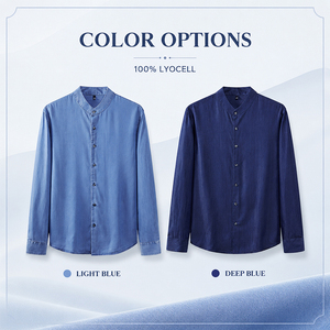 Chemise Homme 100% Lyocell Denim à Col Montant et Manches Longues, Personnalisable avec Logo, Haut Décontracté Premium Effet Délavé Vintage à Boutons - Product Image 4