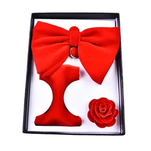 الجملة مجموعة من 4 الأحمر المخملية ربطة القوس فيونكة طقم هدايا للرجال