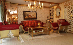 Foshan di alta qualità divano Ottoman Set turco classico stile europeo in legno massiccio oro intaglio in legno vivo velluto tutta la casa - Product Image 3