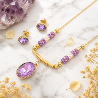 Juego de 2 Piezas de Collar y Aretes de Acero Inoxidable con Baño de Oro de 18K, Resistentes al Sudor, con Colgante de Cristal Elegante para Fiestas