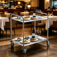 Chariot de cuisine à 2 niveaux sur mesure en acier inoxydable avec roulettes pour restaurant