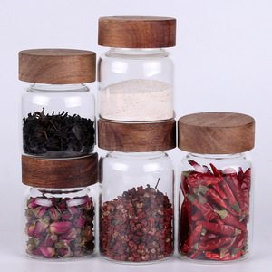 High Borosilicate <b>Glass</b> Storage Jar with Acacia Wood <b>Lid</b> 65mm Diameter Food-Grade Airtight Kitchen <b>Container</b> <b>for</b> Grains Dry Food - Product Image 5
