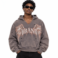 Hoodies courts personnalisés en coton French Terry épais, coupe ample à épaules tombantes, col en V, avec impression sérigraphiée, effet vintage délavé et usé