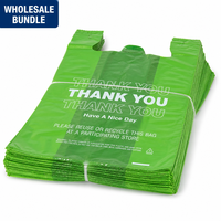 Lot en gros de sacs plastiques verts écologiques recyclables imperméables avec poignée, imprimés personnalisés 'Thank You Have Nice Day'