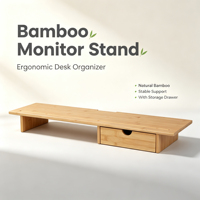Support d'écran en bambou avec tiroir de rangement, support ergonomique pour écran d'ordinateur, organisateur de bureau en bambou pour le bureau