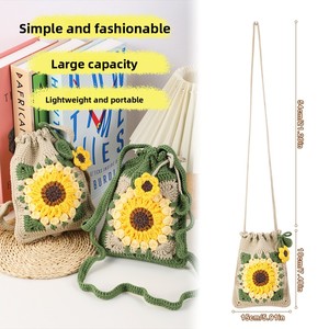 Kit de <span class=keywords><strong>crochet</strong></span> carré DIY transfrontalier fait main avec fils et crochets pour la confection d'un mini sac à bandoulière tournesol, pochette portable idéale, cadeau - Product Image 3