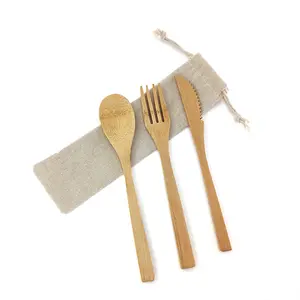 Peralatan makan bambu daur ulang mudah terurai dengan sendok garpu dan pisau 20 cm