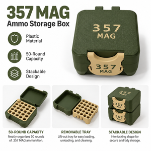 Boîte de rangement pour munitions <span class=keywords><strong>357</strong></span> MAG, capacité de 50 munitions, étui en plastique pour munitions, organisateur empilable pour .<span class=keywords><strong>357</strong></span> <span class=keywords><strong>Magnum</strong></span> - Product Image 4