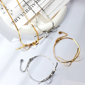 LT-C-<strong>7</strong> Women's Stainless Steel Simple Luxury Pendant Necklace Cross-Border Bow-Style Bracelet Versatile for Cold Style for Gift - Product Image 1