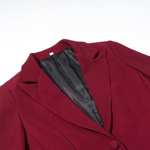 เสื้อเบลเซอร์สีแดงปกบากติดกระดุมแถวเดียว กางเกงขายาวทรงลำลอง ชุดเซ็ต 2 ชิ้นสำหรับผู้หญิง - Product Image 6