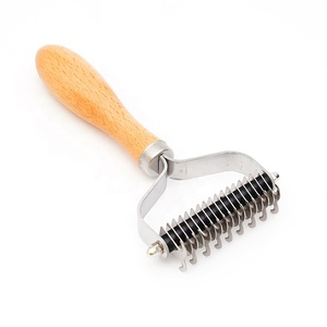 Oem ODM hai mặt thép không gỉ răng gỗ xử lý vật nuôi mèo con chó tóc dematting & deshedding chải chuốt Rake lược bàn chải công cụ - Product Image 2