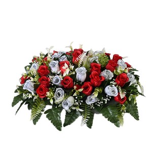 2 Fiori Artificiali In Vaso Con 12 Rose Rosse – Composizione Per Decorazione Funerale, Cimitero, Commemorazione E Natale - 3
